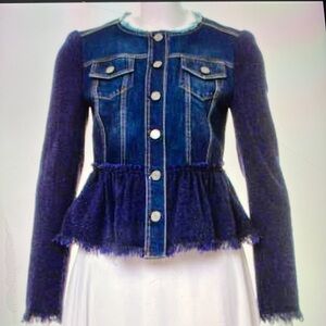 REBECCA TAYLOR Tweed & Denim Jacket. Size 6. Bateau neckline, pockets at chest